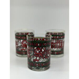 VTG 1970's Houze "Seasons Greetings" Lowball Rock Old Fashioned Glasses Set of 3